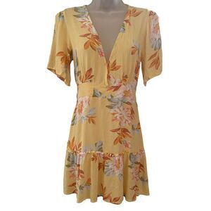 BillaBong Yellow Floral Boho Country Casual Flowy Mini Shortsleeved Sundress